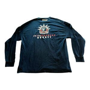 Vtg 2002 New York Rangers Throwback Vintage Long Sleeve CCM Blue XXL NHL